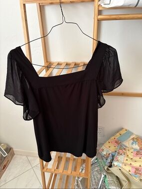 Calvin Klein Black Square Neck Flutter Sleeve Blouse